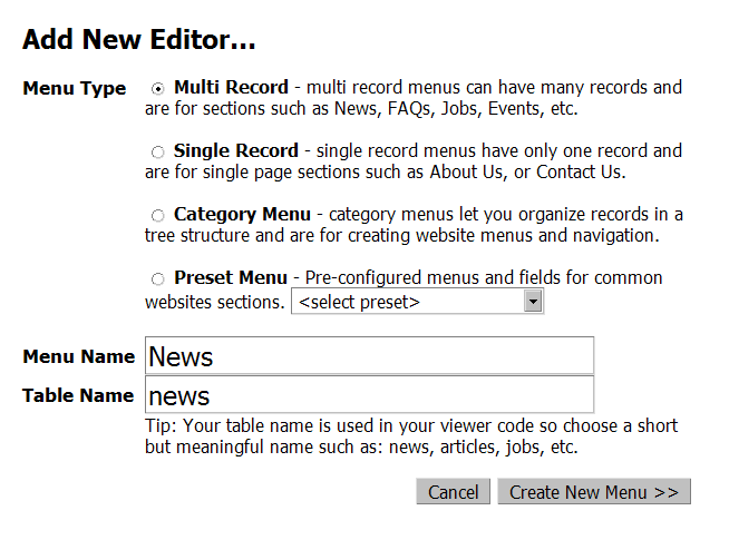 Section Editor Settings