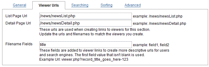Viewer URLs tab